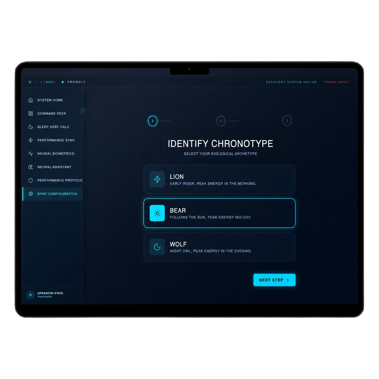 Recovera chronotype identification interface